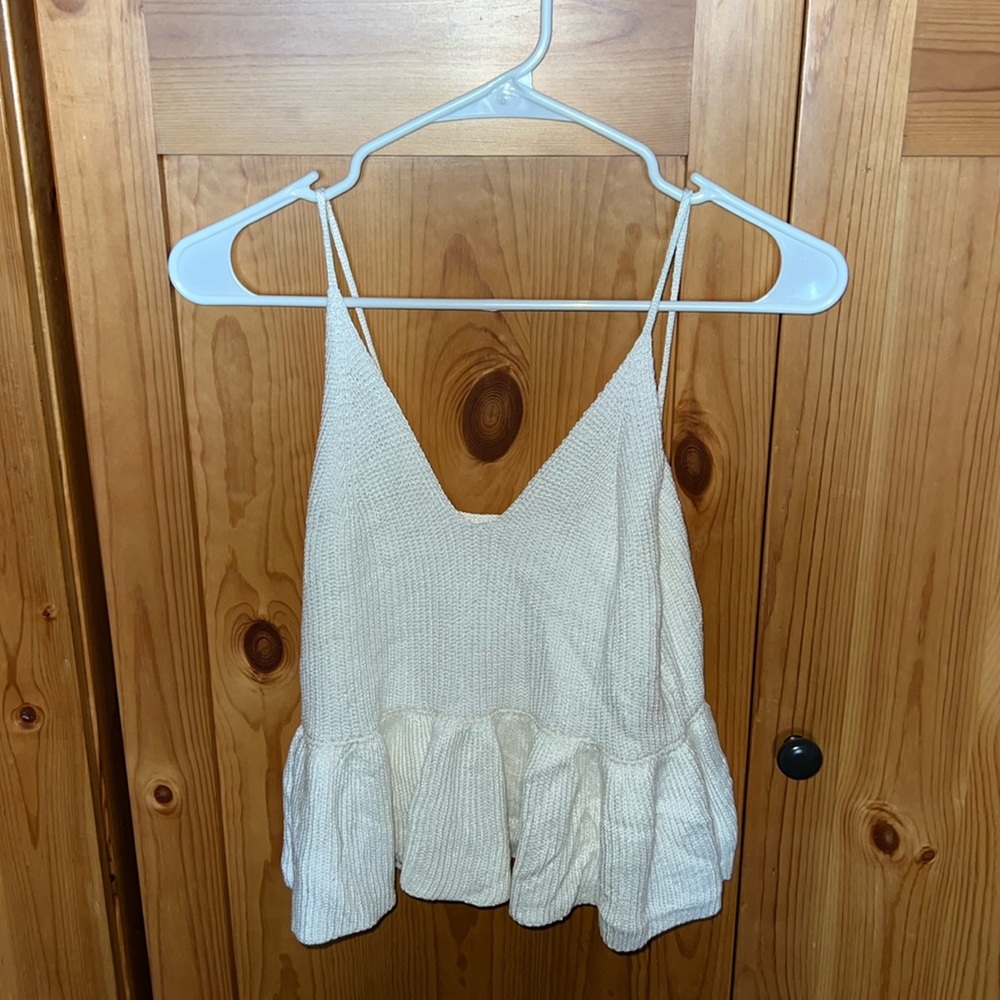 White knit peplum cropped tank
